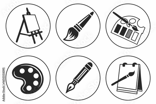 Art and painting icons set isolated on white background in a circle shape