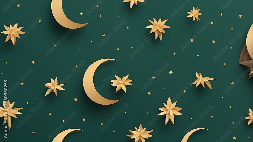 Fototapeta premium Elegant moon and star composition with decorative elements representing peaceful nights, spirituality, dreams, and celestial beauty.