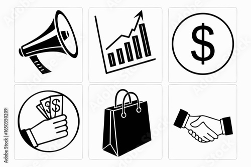 Marketing and finance icons isolated on white background