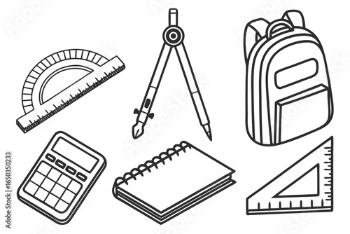 School supplies isolated on white background for education and learning