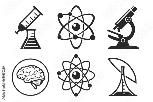 Science and research icons isolated on white background for design