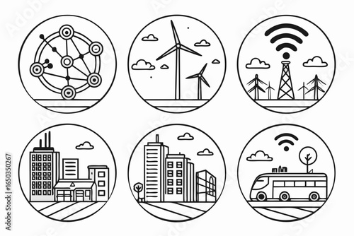Smart city and technology icons isolated on white background