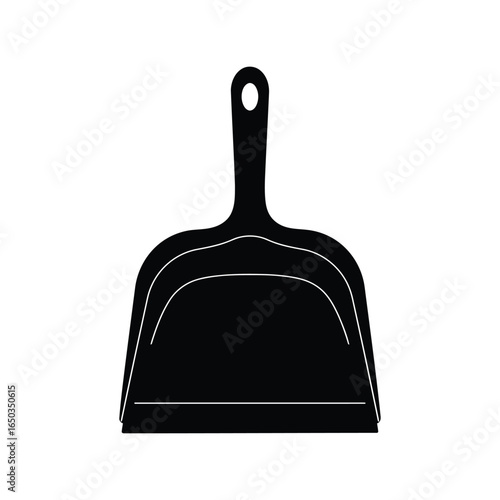 Black dustpan silhouette cleaning tool icon household hygiene equipment simple vector graphic