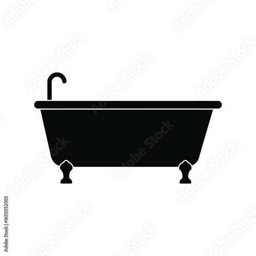 Classic clawfoot bathtub silhouette vector vintage bathroom icon elegant tub graphic