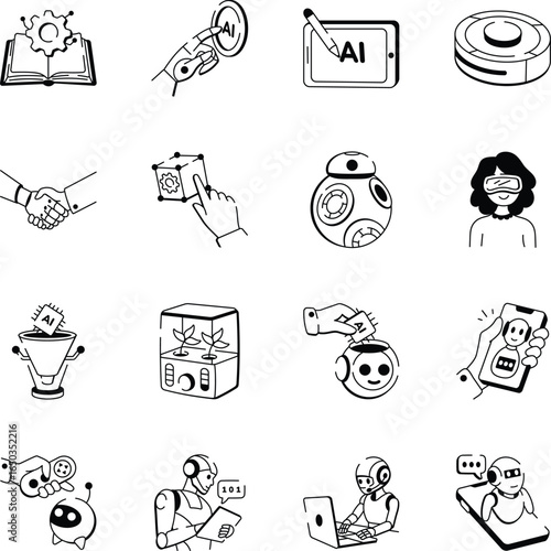 Set of Robotics Hand Drawn Icons 
