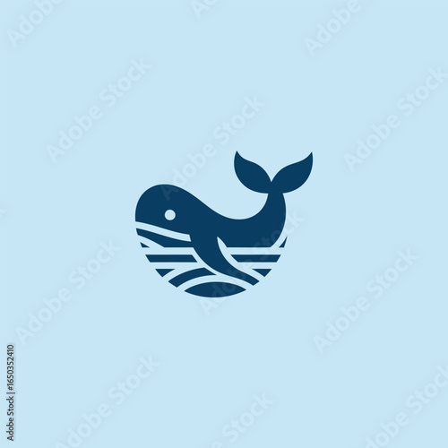 Abstract whale logo in elegant and simple minimalist design.