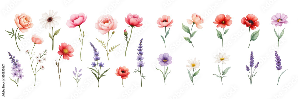 Obraz premium A vibrant collection of various flowers in pastel colors, perfect for spring-themed designs.