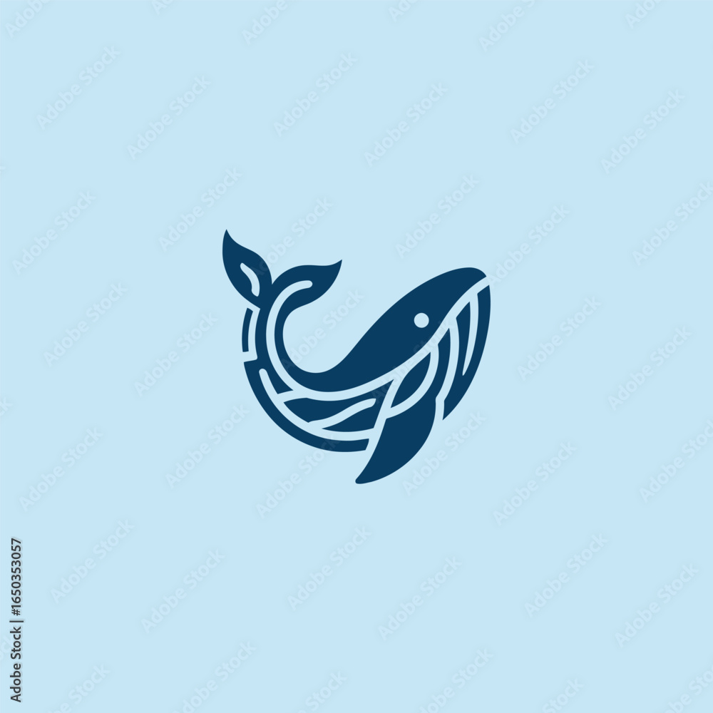 Naklejka premium Abstract whale logo in elegant and simple minimalist design.