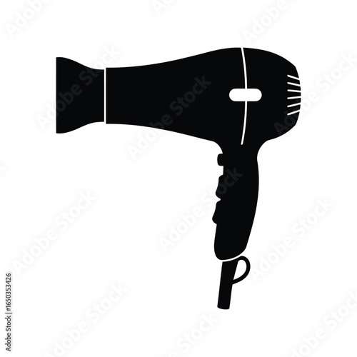 Black hairdryer silhouette professional hair dryer beauty salon appliance hairstyling tool isolated vector graphic