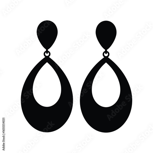 Elegant teardrop dangle earrings vector illustration fashion jewelry accessory isolated black silhouette