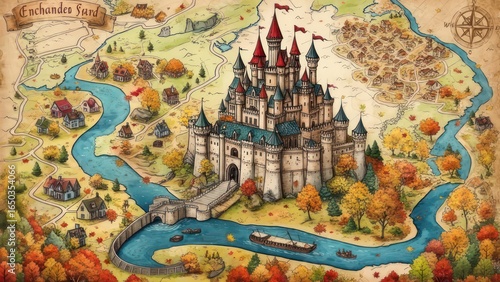 Wallpaper Mural Enchanting Autumn Map of Enchande Sgard with Majestic Castle Torontodigital.ca