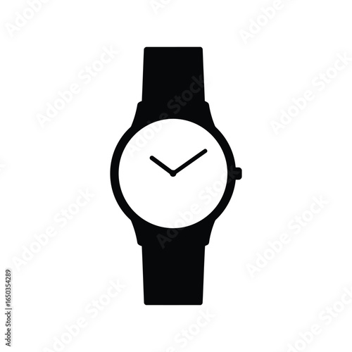 Minimalist black wristwatch vector illustration modern timepiece accessory icon isolated graphic