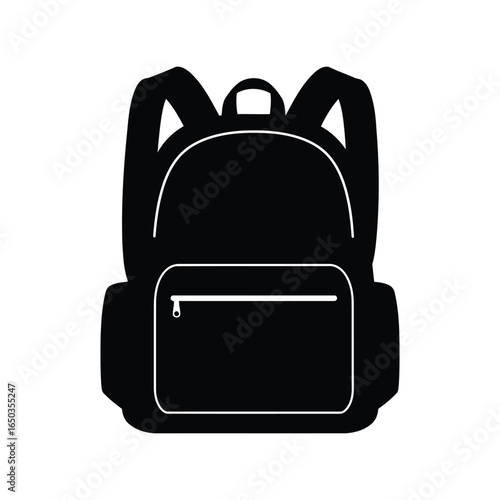 Black backpack vector illustration school bag icon travel rucksack hiking gear outdoor equipment isolated eps graphic