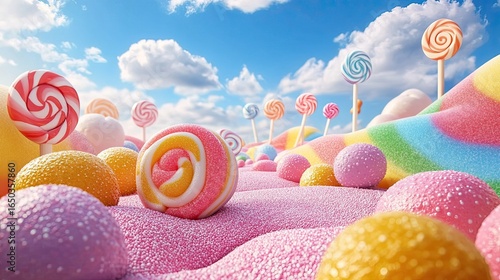 A whimsical illustration of taffy candies dancing in a colorful candy land, evoking a sense of fun and joy, 8k, realistic