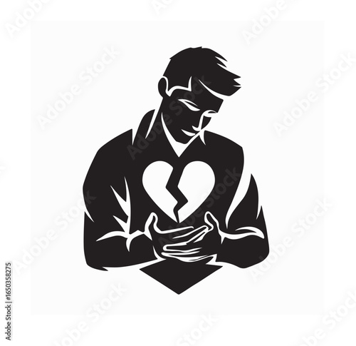 Broken Heart Man Silhouette Logo Vector Isolated on white background