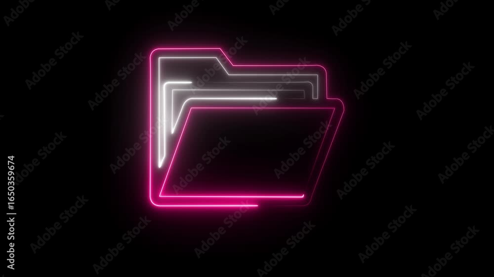Glowing neon folder icon animation isolated on black background Perfect for file organization, computer networks and digital folder structure visuals Glowing neon folder icon animation isolated on black background Perfect for file organization, computer networks and digital folder structure visuals