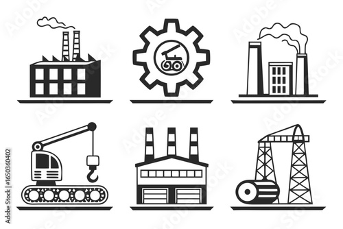 Set of industrial factory and construction icons isolated on white background