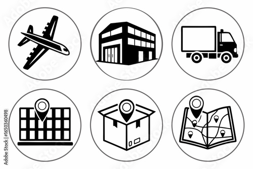 Logistics and distribution icons set isolated on white background