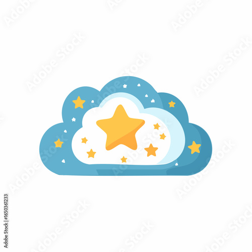 Flat vector icon of a nebula with scattered stars, representing deep space phenomena, cosmic beauty, and astronomy studies.