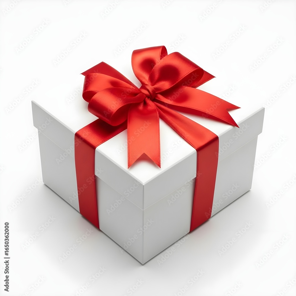 Fototapeta premium White gift box tied with a red ribbon and bow