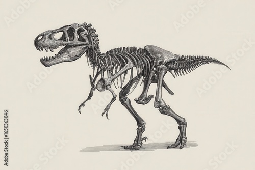 Fototapeta Naklejka Na Ścianę i Meble -  Detailed illustration of a vintage T Rex skeleton showcasing the majestic structure and design of this iconic dinosaur in a scientifically accurate manner