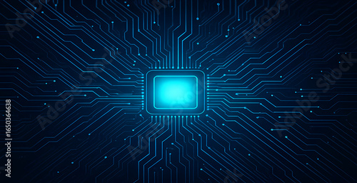 Abstract futuristic circuit board background with glowing blue technology lines,CPU with Light Glowing Neon Frame on Circuit Board,Digital Tech Bg,Artificial Intelligence Concept,AI quantum,Ai