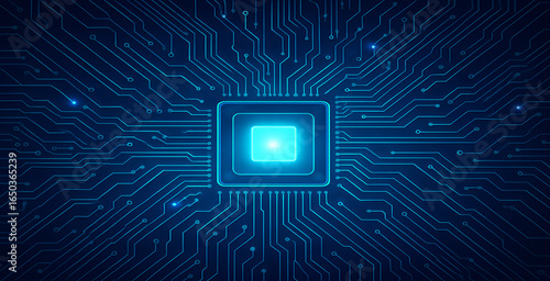 Abstract futuristic circuit board background with glowing blue technology lines,CPU with Light Glowing Neon Frame on Circuit Board,Digital Tech Bg,Artificial Intelligence Concept,AI quantum,Ai