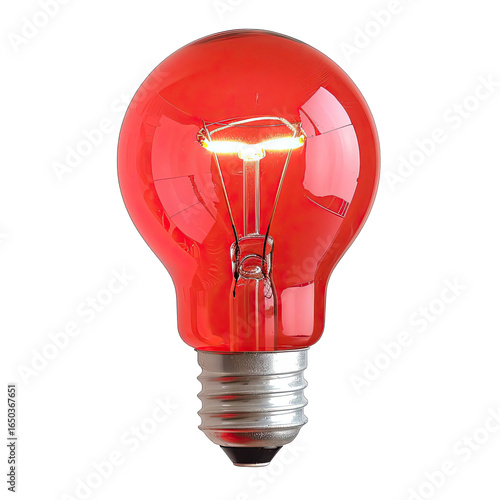 A red incandescent light bulb, glowing brightly
