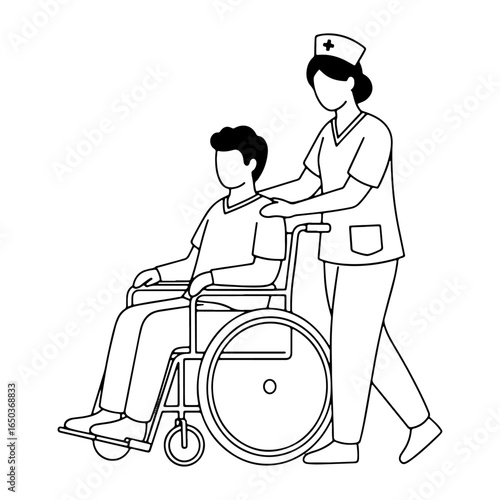 Wheelchair User Assistive Care: This image is ideal for disability, healthcare, and assistive care content, where a nurse is assisting a patient. It is also suitable for health blogs or magazines.