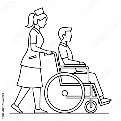 Wheelchair User Assistive Care: This image is ideal for disability, healthcare, and assistive care content, where a nurse is assisting a patient. It is also suitable for health blogs or magazines.