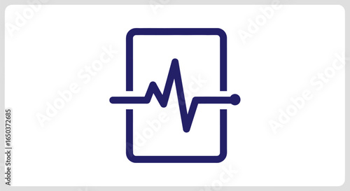 A minimalist dark blue icon depicting a medical heartbeat or EKG waveform within a rounded square frame.