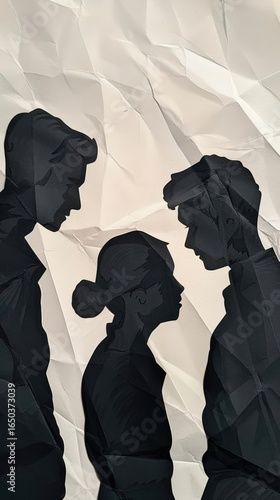 A Close-up Shot of a Silhouettes of people at a wedding with watercolor details