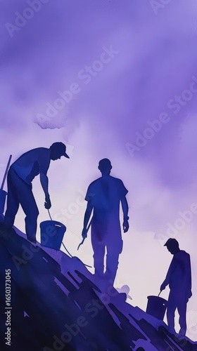 A Close-up Shot of a Silhouettes of people at a wedding with watercolor details