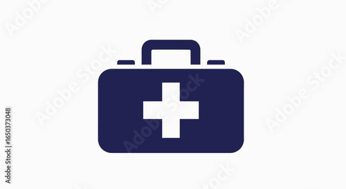 A dark blue first aid kit icon with a white cross, symbolizing medical help, healthcare, and emergency services.