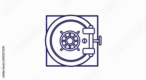 A minimalist line art icon of a secure bank safe with a round combination lock door.