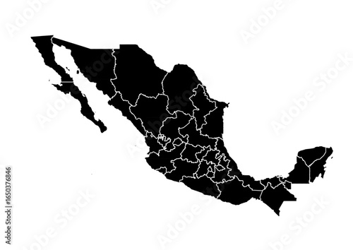 Mexico Map Black Detail Edition – High-Detail Country Vector for Education, Posters, and Wall Artwork
