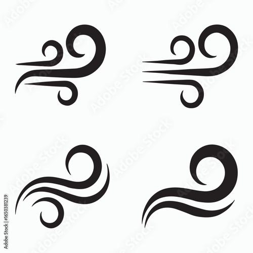 Set of Wind Swirl Icons for Breeze and Weather Graphics