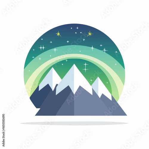 Flat style vector icon of aurora lights above mountains, representing natural cosmic phenomena and astronomy beauty.
