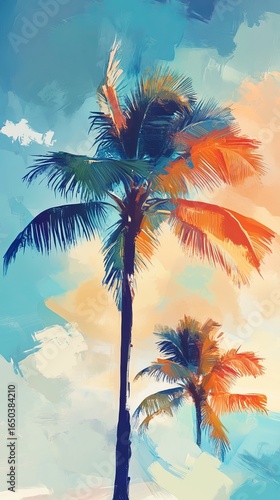 Wallpaper Mural Colorful abstract palm trees against a vibrant sky Torontodigital.ca