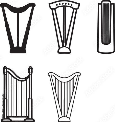 Harp Variety Stringed Instrument Icons