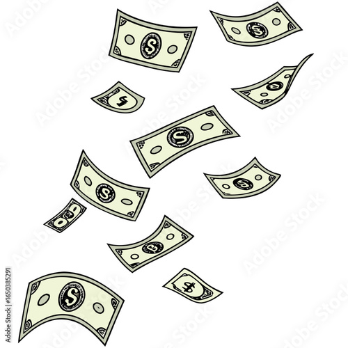 Money in the Wind: Graphic representation of money bills floating, depicting economic concepts such as wealth, abundance, and financial prosperity.