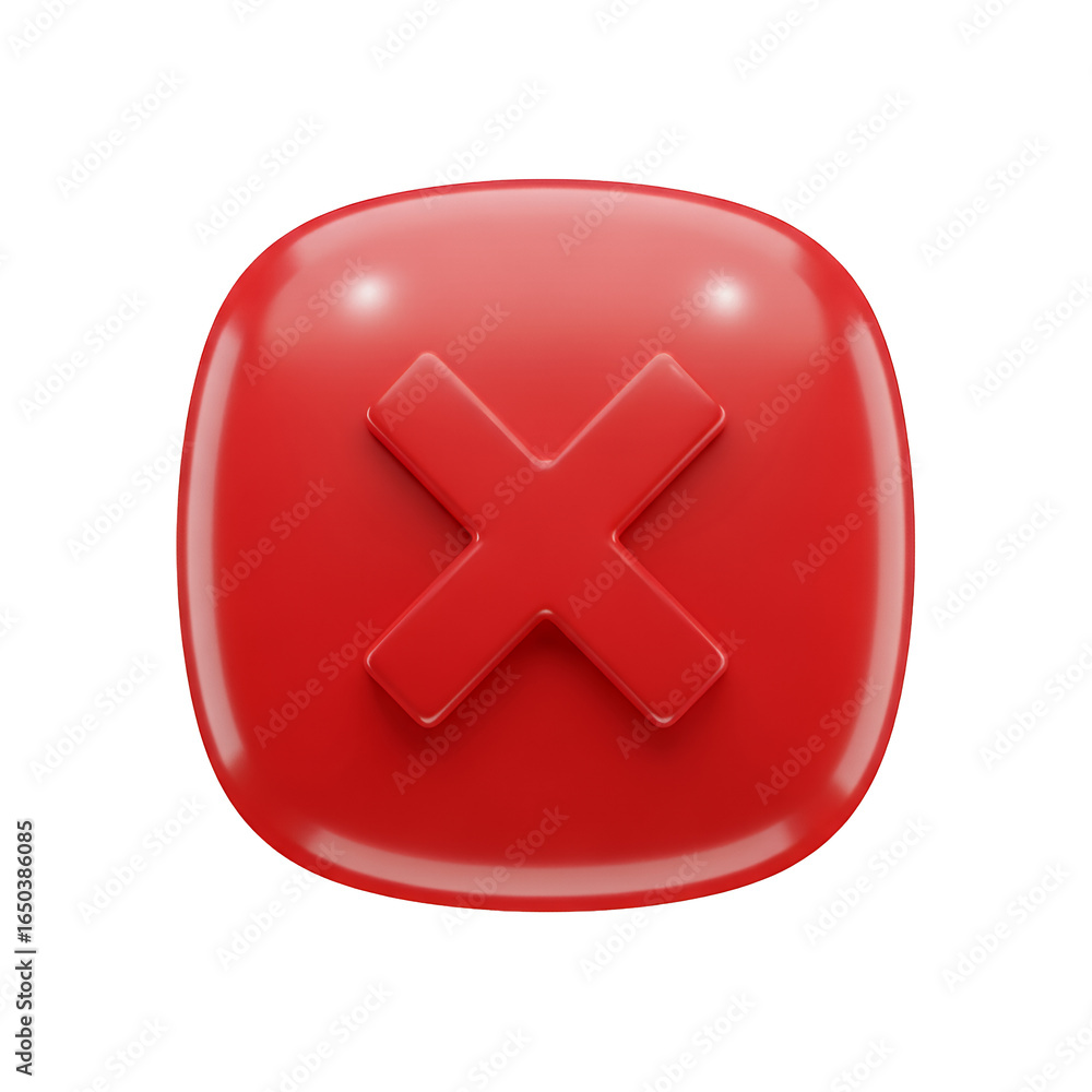 Fototapeta premium Striking 3D red delete button icon, a modern symbol for error, cancellation, and rejection, perfect for UI/UX design and website interfaces
