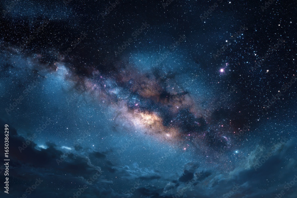 Obraz premium Breathtaking night sky showcases a stunning array of stars and the Milky Way galaxy illuminating the dark landscape