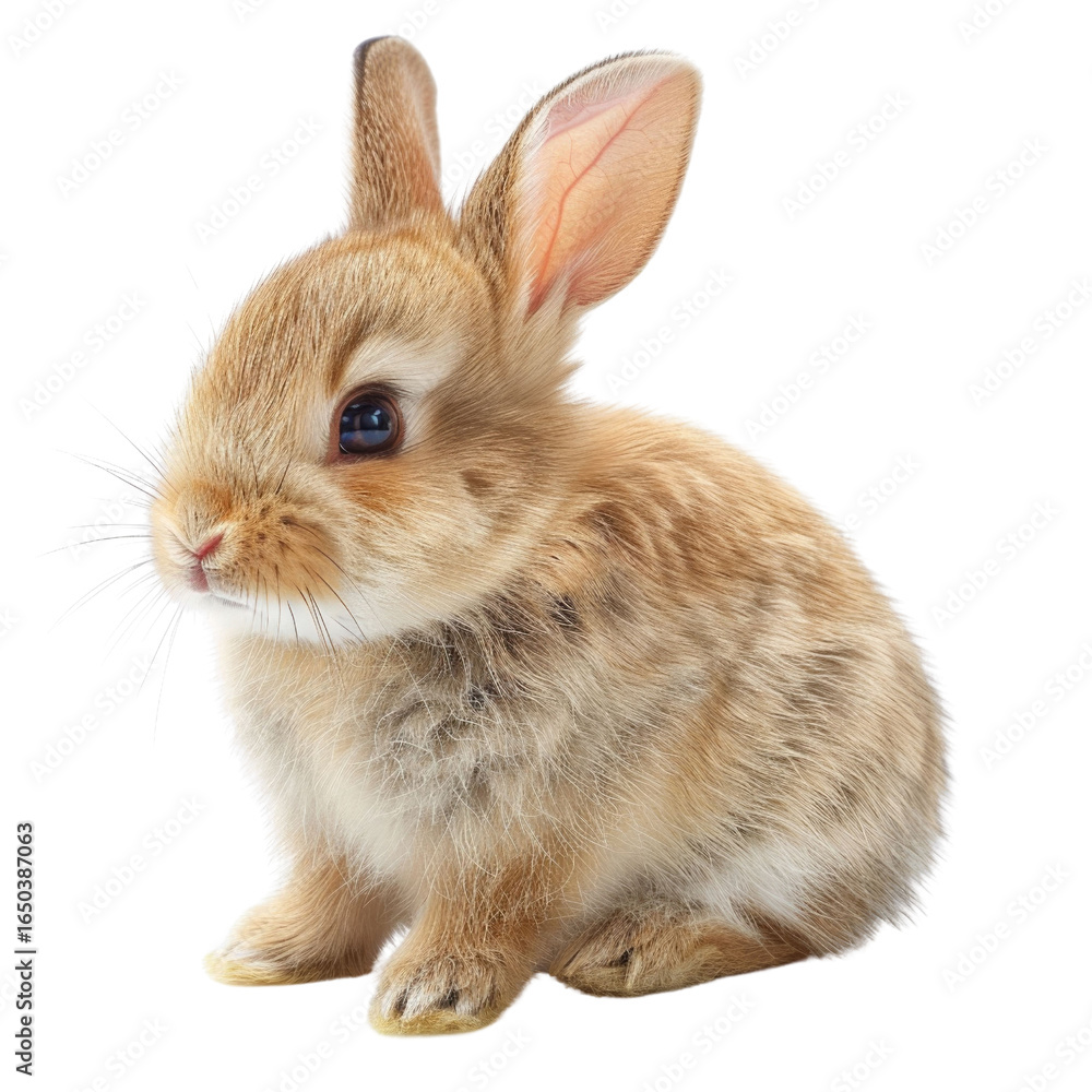 Fototapeta premium Adorable light brown bunny rabbit sitting, fluffy fur, big ears, cute. background removed