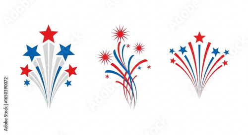 Independence Day Fireworks Displays Red, White, and Blue Starbursts Celebrating the Fourth of July