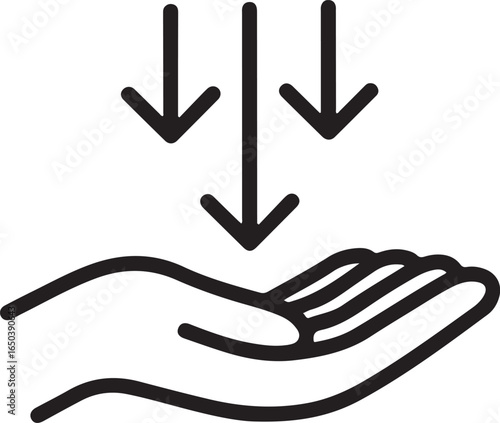Illustration of three downward arrows pointing towards an open hand