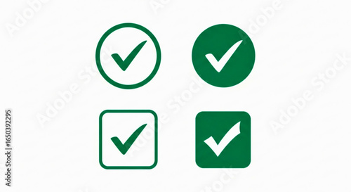 Modern collection of essential green checkmark vector icons in various styles, ideal for conveying confirmation, success, and task completion across digital platforms and applications.