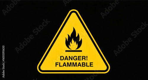 Prominent yellow triangular warning sign indicating extreme flammability, a clear symbol of potential danger and fire hazard, ensuring safety awareness in hazardous environments.