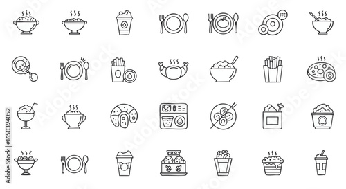 Food and Drink Icons 30 Line Art Graphics for Web and App Design