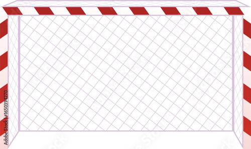 Football goal, vector flat soccer goal sports equipment for the gym and stadium, cartoon red striped gate with mesh net